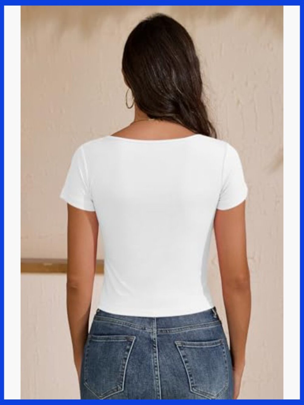 Crop Tops Summer Ribbed Basic Scoop Neck T-Shirt - Picture 2 of 6
